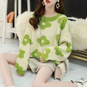 Matcha Jacquard Flower Sweater